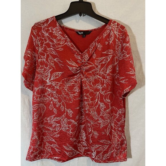 LuLaRoe Elegant Women’s 2XL Red And Silver Floral Blouse Short Sleeve - Picture 1 of 8